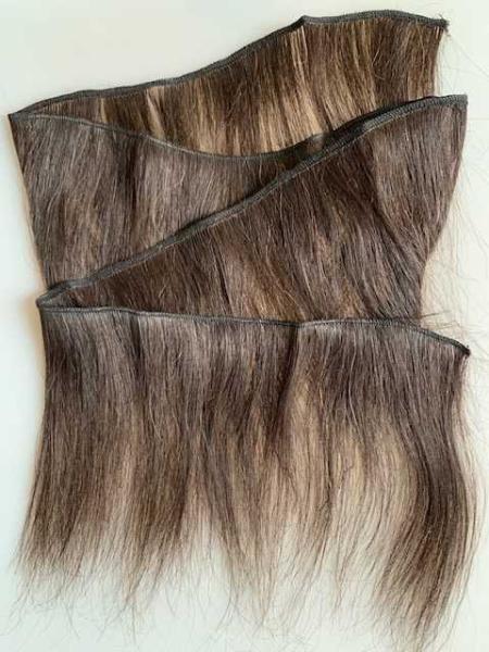 Human Hair Weft, straight, brown - 15 cm